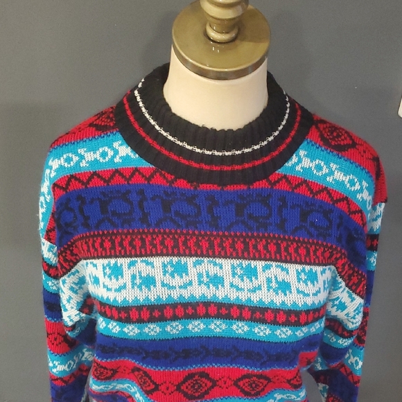 Vtg Glamour Knit Vibrant Multicolor Crewneck Sweater - Picture 4 of 11